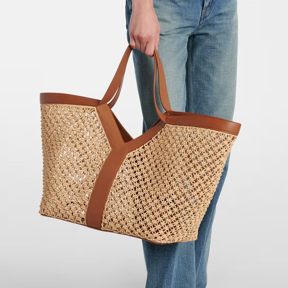 Gucci Raffia Y Tote Bag - Brown