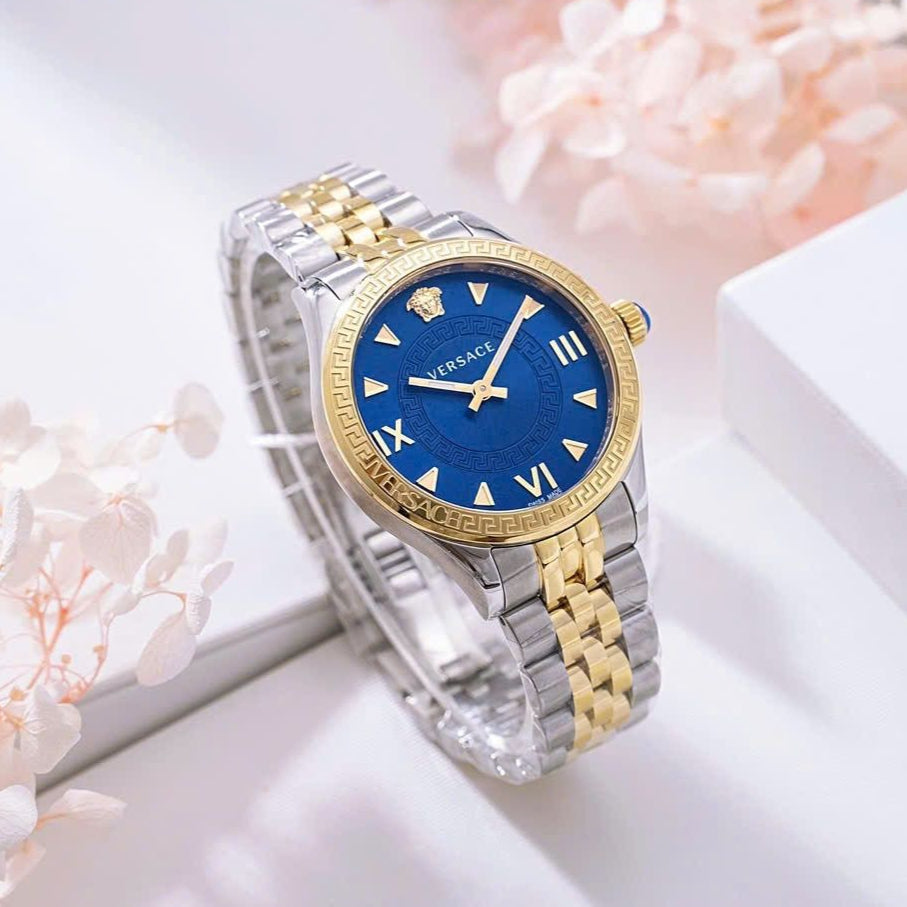 Versace Hellenyium Quartz Blue Dial Two Tone Steel Strap Watch for Women - VE2S00522