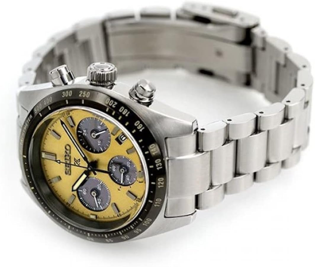 Seiko Prospex Speedtimer Solar Chronograph Gold Dial Silver Steel Strap Watch for Men - SSC817
