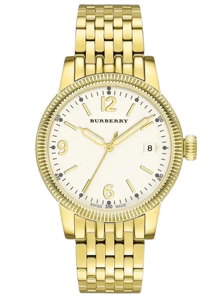 Burberry Utilitarian Quartz White Dial Gold Steel Strap Watch for Women - BU7857