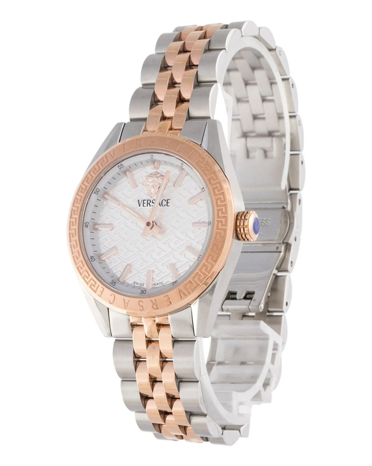 Versace V-Code Analog White Dial Two Tone Steel Strap Watch for Women - VE8I00624