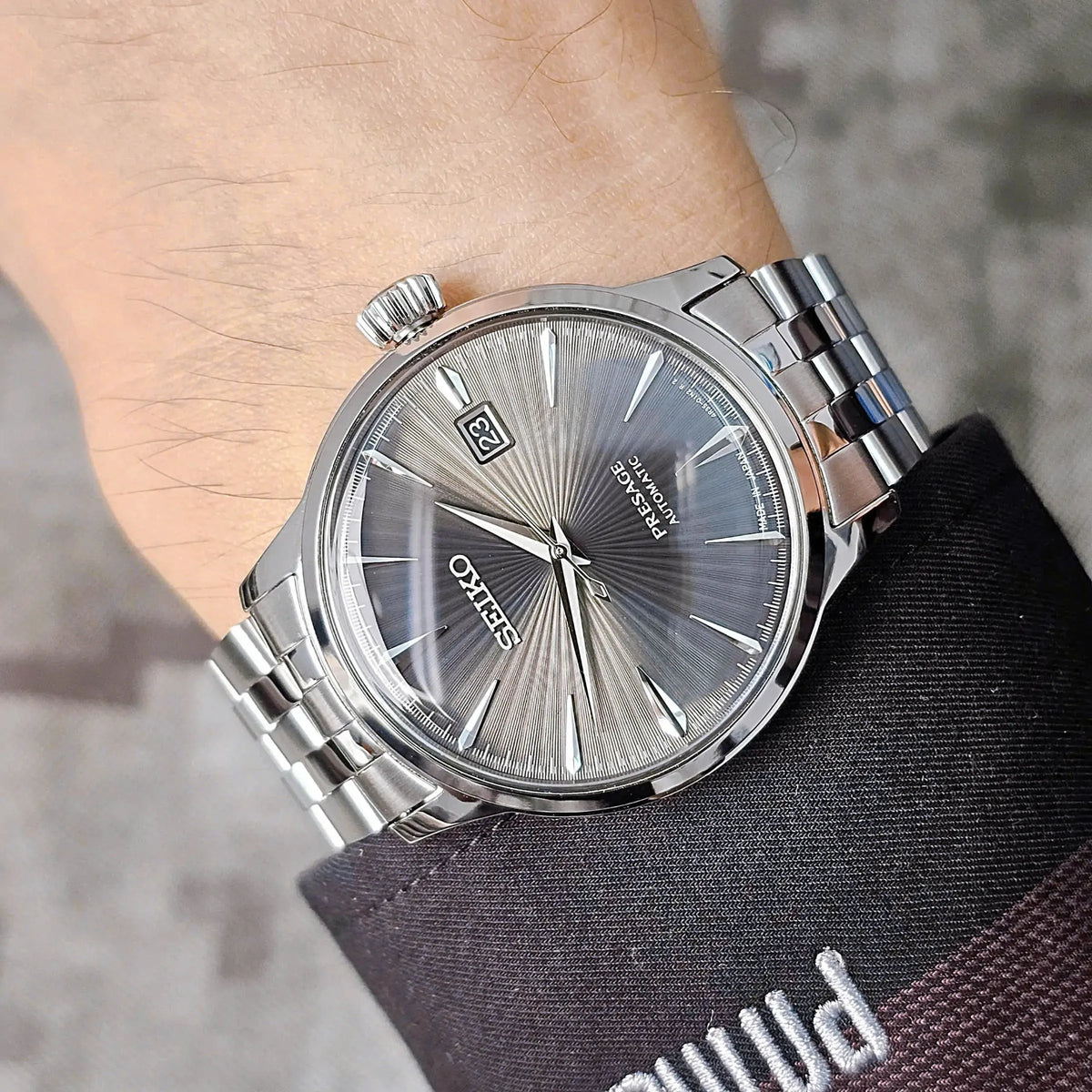 Seiko Presage Cocktail Time Automatic Black Dial Silver Steel Strap Watch for Men - SRPE17J1