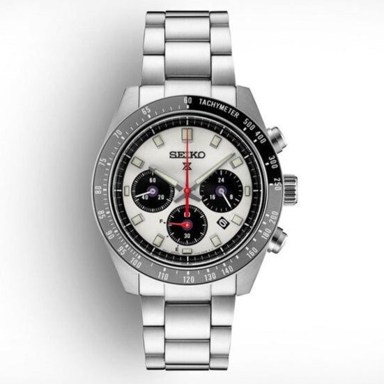 Seiko Prospex Speedtimer Solar Chronograph Silver Dial Silver Steel Strap Watch for Men - SSC911