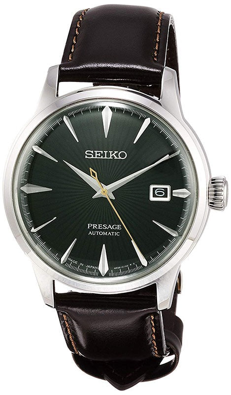 Seiko Presage Cocktail Time Automatic Green Dial Brown Leather Strap Watch for Men - SRPD37J1