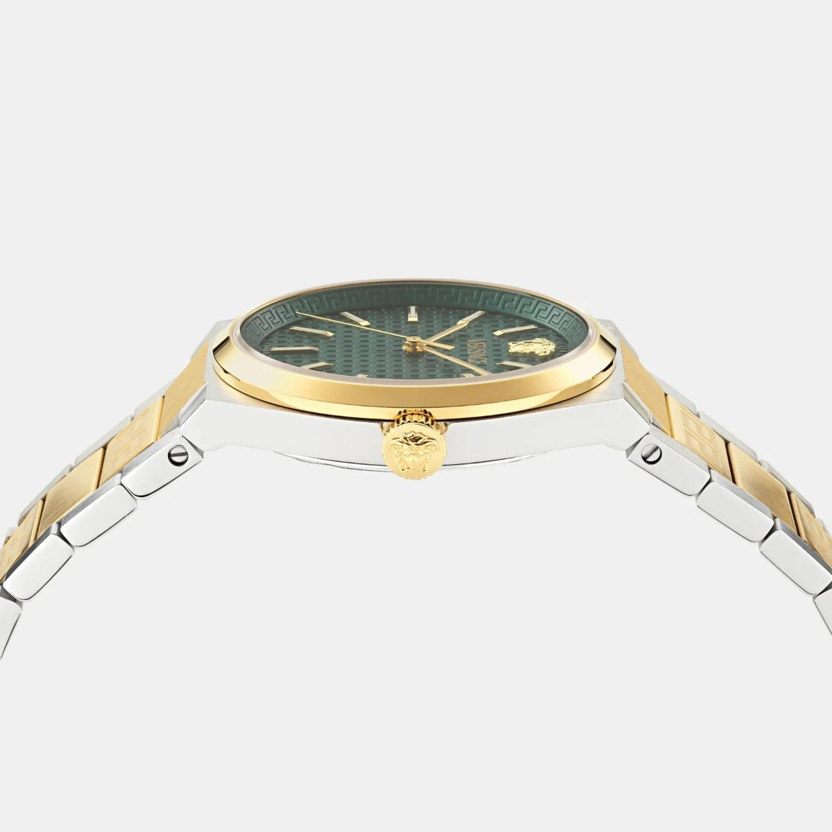 Versace V-Auria Quartz Green Dial Two Tone Steel Strap Watch for Men - VE0F00425