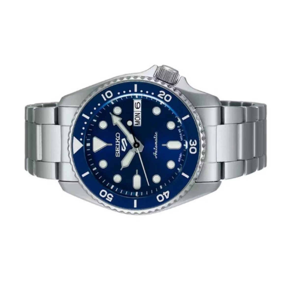 Seiko 5 Sports SKX Street Denim Blue Dial Silver Steel Strap Watch for Men - SRPL77K1