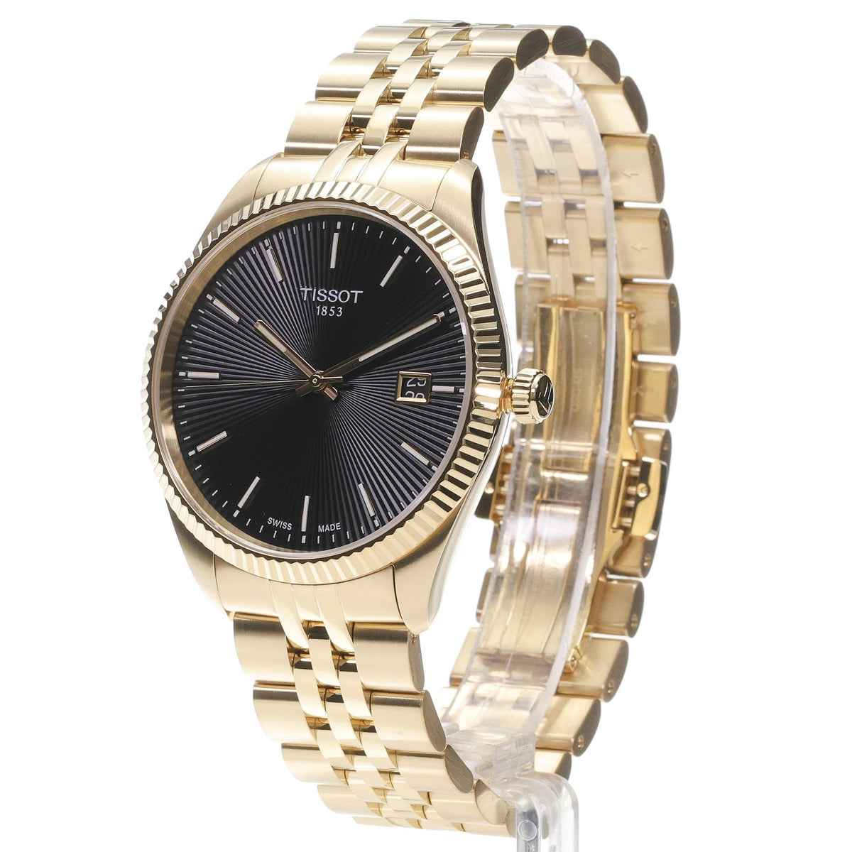 Tissot Ballade Quartz Black Dial Gold Steel Strap Watch for Men - T156.410.33.051.00