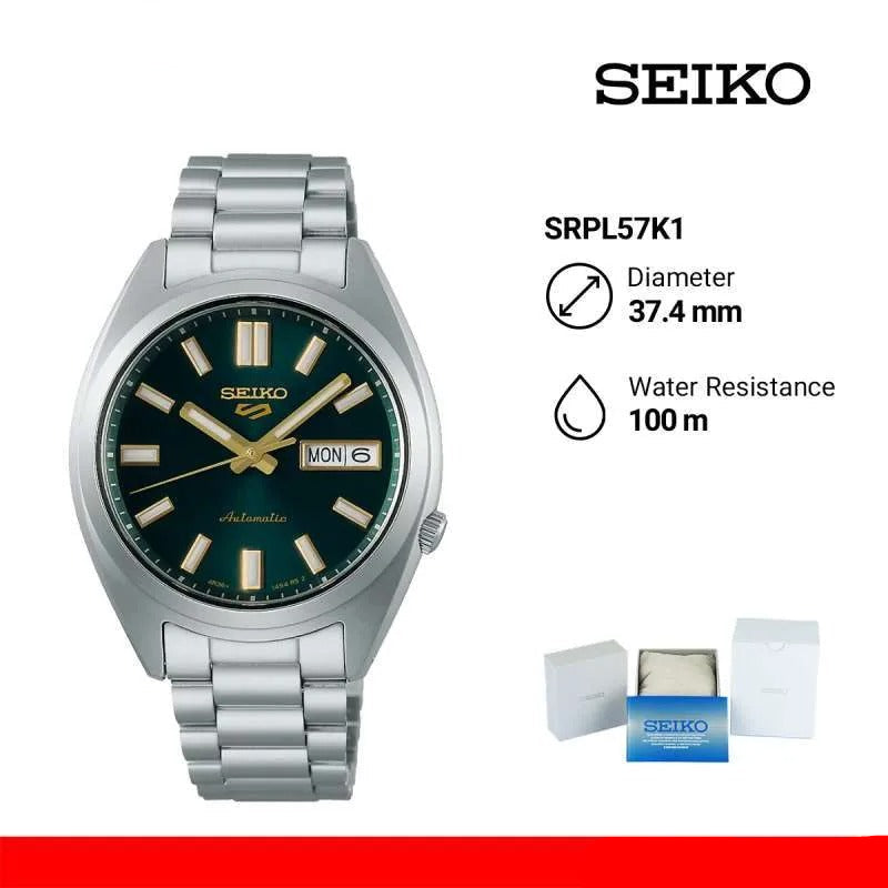 Seiko 5 Sports Automatic Green Dial Silver Steel Strap Watch for Men - SRPL57K1