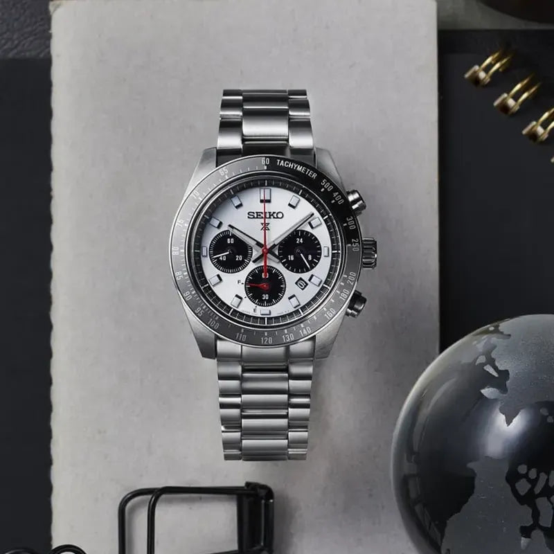 Seiko Prospex Speedtimer Solar Chronograph Silver Dial Silver Steel Strap Watch for Men - SSC911