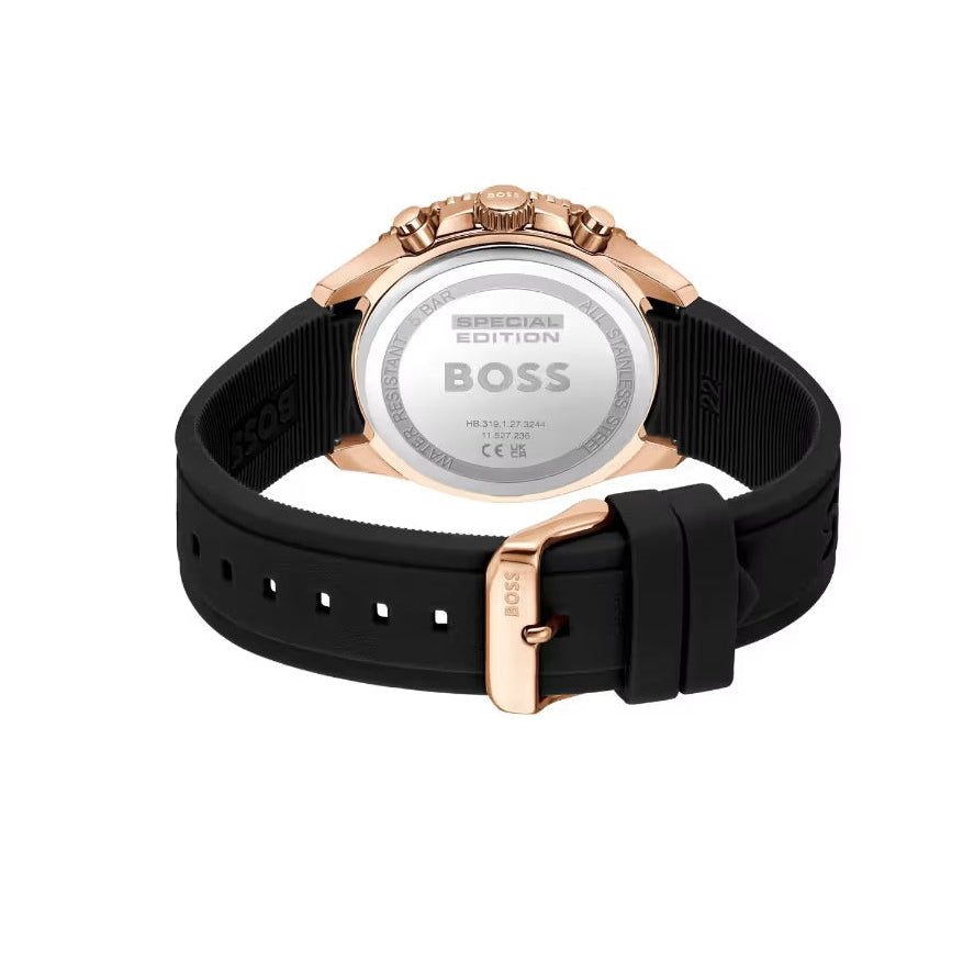 Hugo Boss Runner Chronograph Black Dial Black Silicone Strap Watch for Men - 1514168