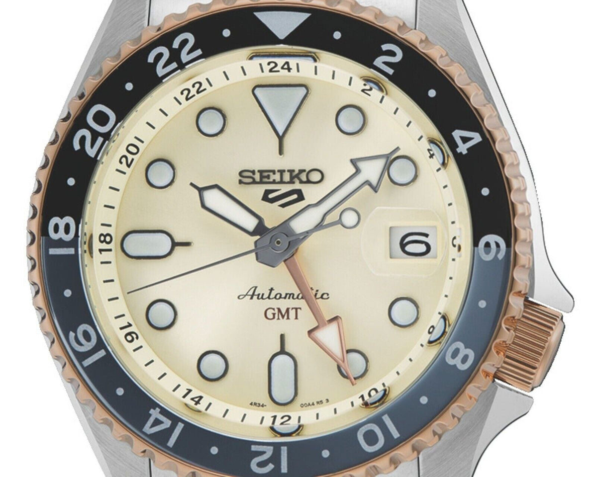 Seiko 5 GMT Sport Asia Exclusive Limited Edition Off White Dial Silver Steel Strap Watch for Men - SSK046K1