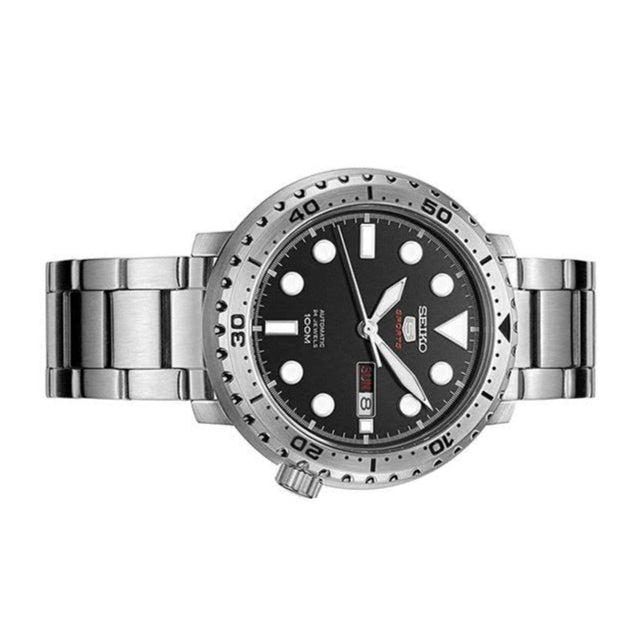 Seiko 5 Sports Automatic Black Dial Silver Steel Strap Watch for Men - SRPC61J1
