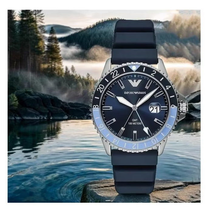 Emporio Armani World Explorer GMT Blue Dial Blue Rubber Strap Watch for Men - AR11592