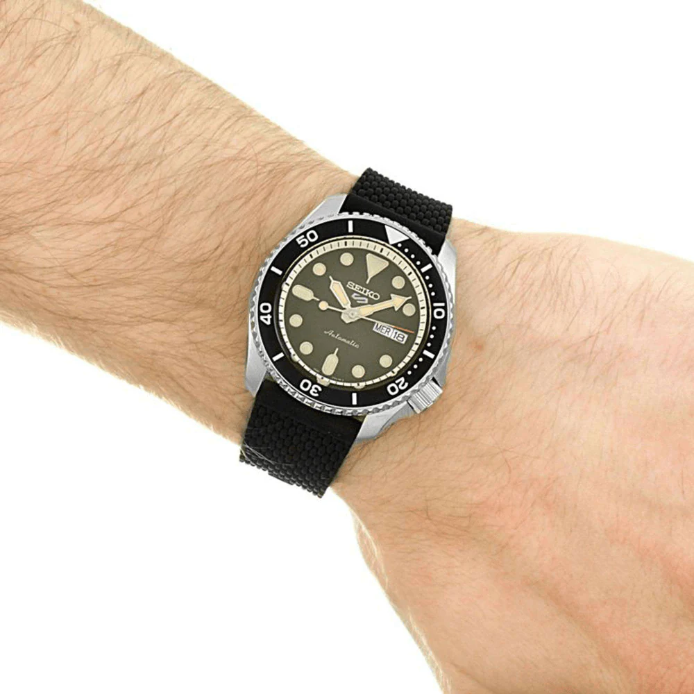Seiko 5 Sports SKX Automatic Black Dial Black Silicone Strap Watch for Men - SRPD73K2