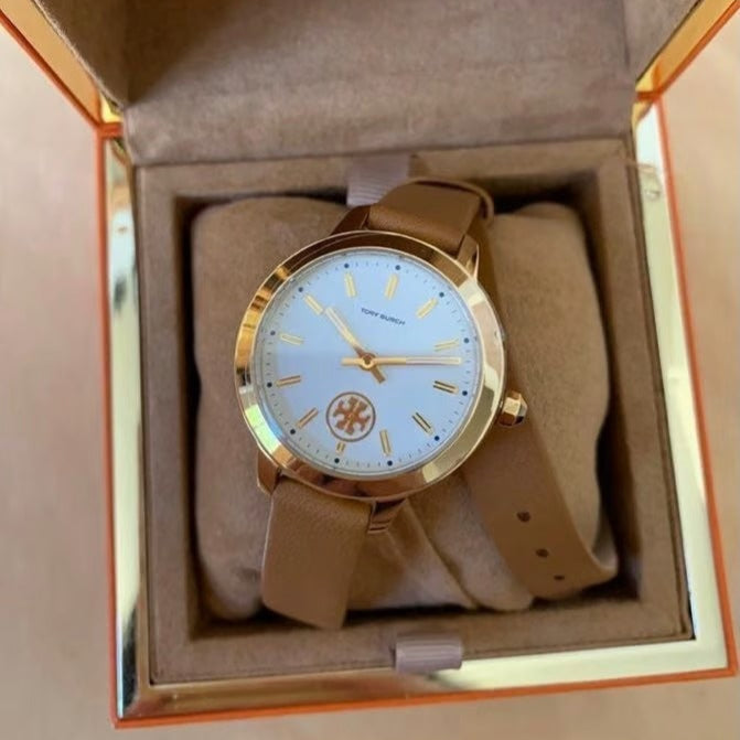 Tory Burch Collins Quartz White Dial Brown Leather Strap Watch for Women - TBW1304