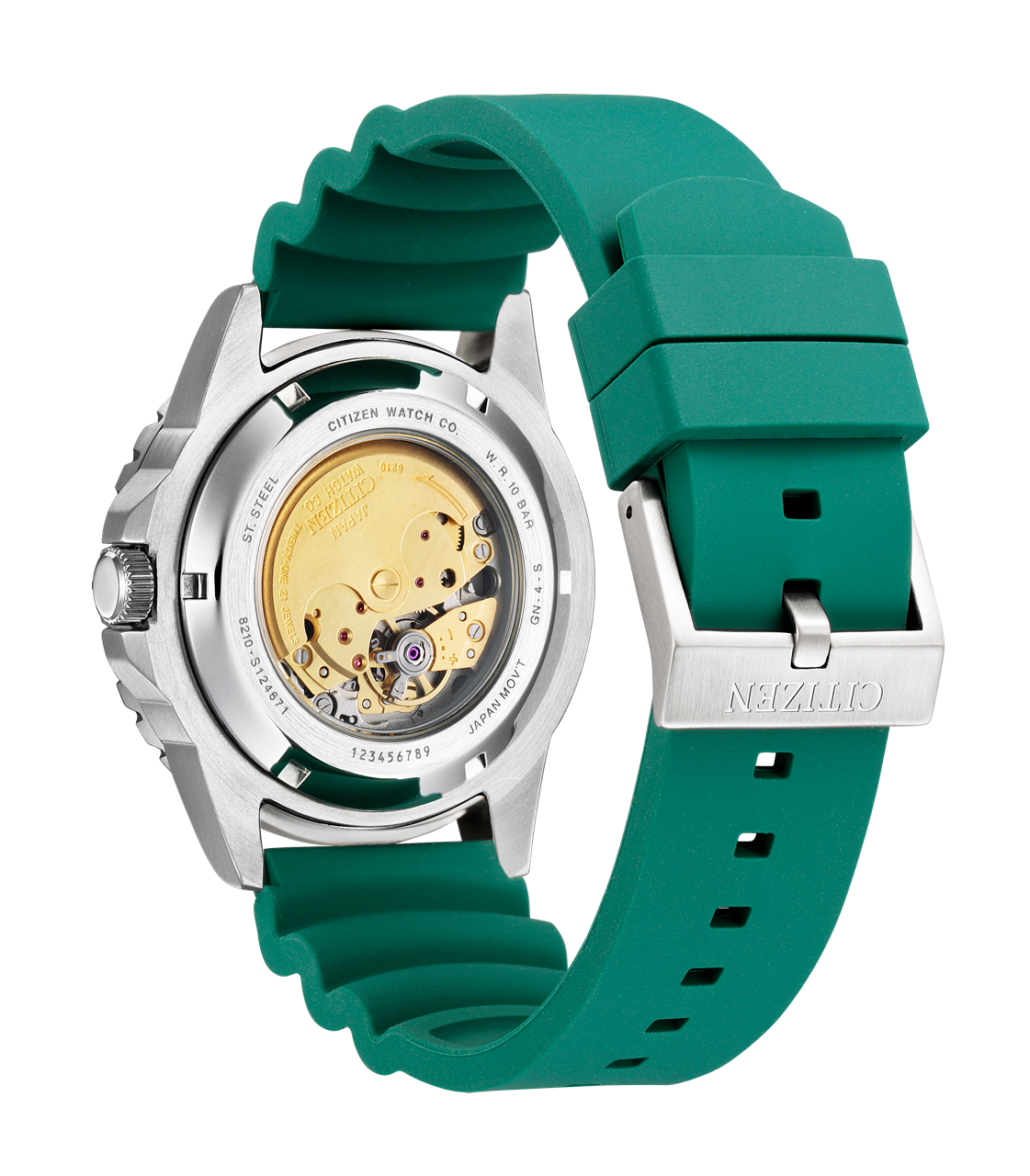 Citizen Mechanical Automatic Green Dial Green Rubber Strap Watch for Men - NJ0129-10X