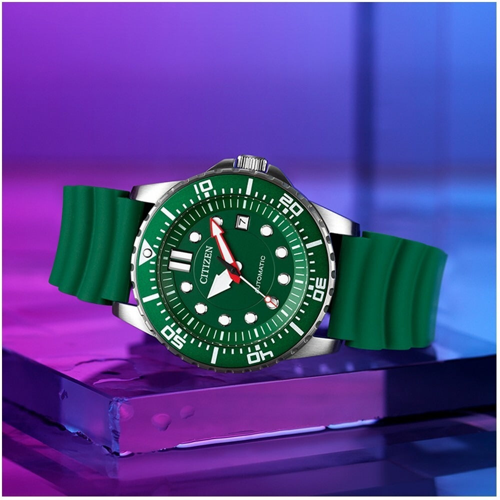 Citizen Mechanical Automatic Green Dial Green Rubber Strap Watch for Men - NJ0129-10X