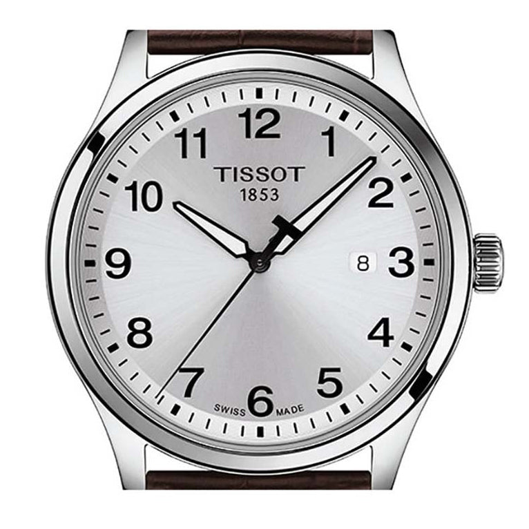 Tissot T-Sport Gent XL Silver Dial Brown Leather Strap Watch for Men - T116.410.16.037.00