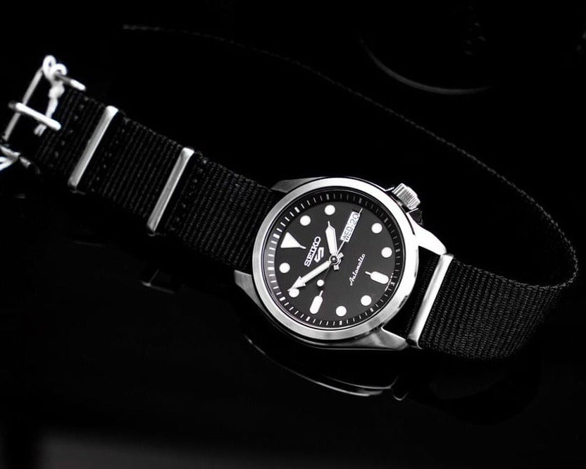 Seiko 5 Sports Automatic Black Dial Black Nylon Strap Watch for Men - SRPE67K1