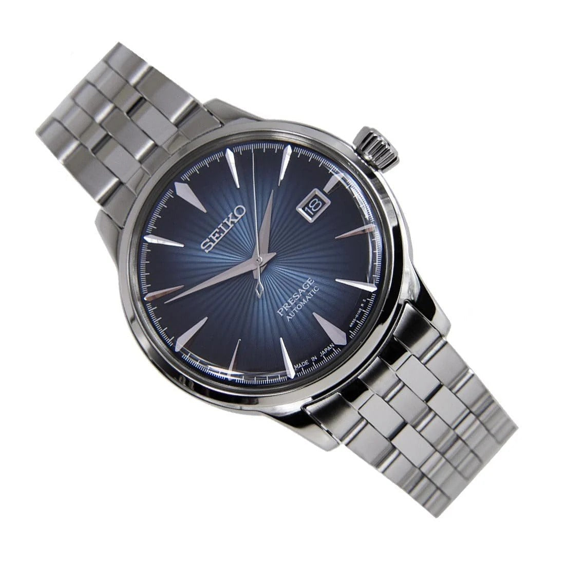 Seiko Presage Cocktail Time Automatic Blue Dial Silver Steel Strap Watch for Men - SRPB41J1