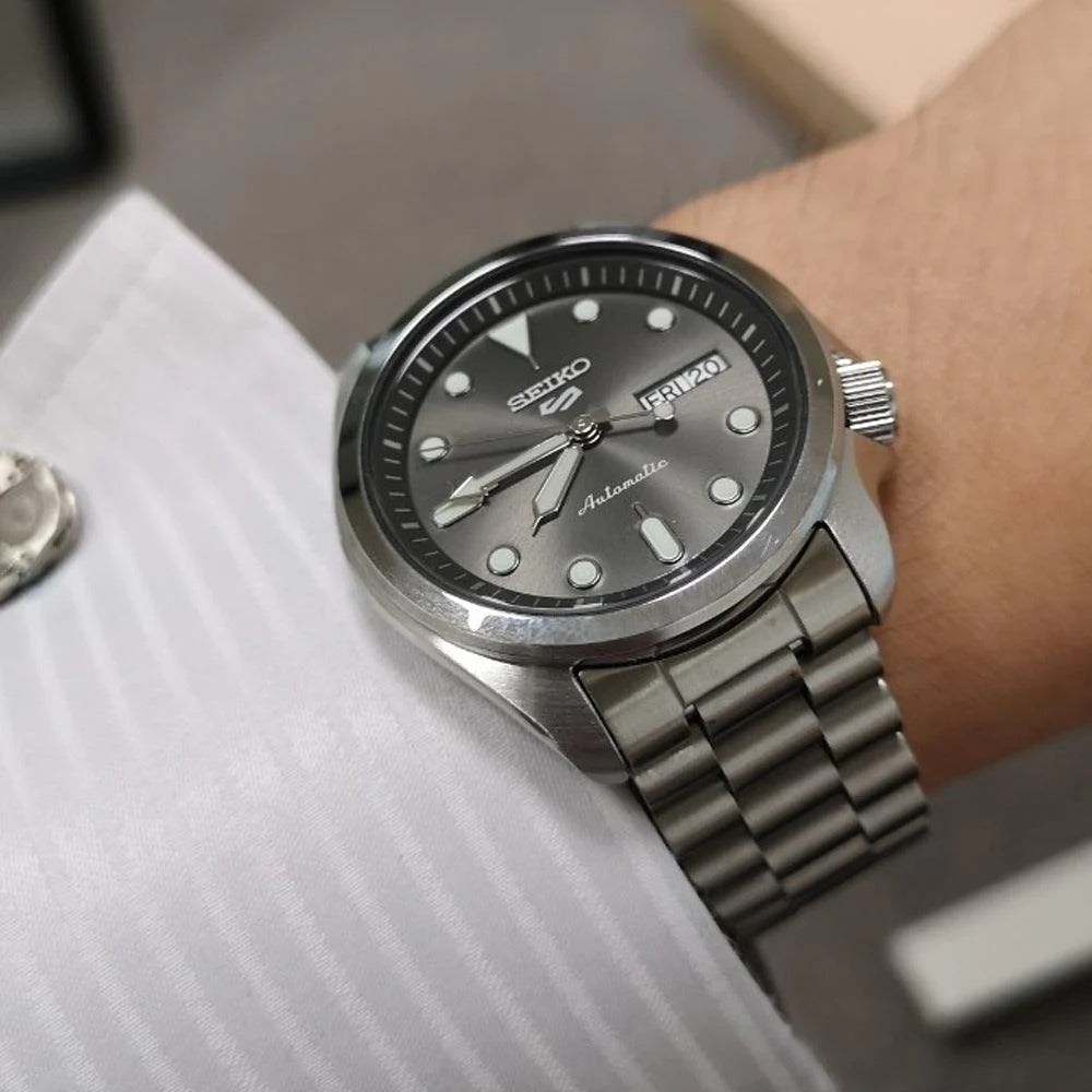 Seiko 5 Sports Automatic Grey Dial Silver Steel Strap Watch for Men - SRPE51K1