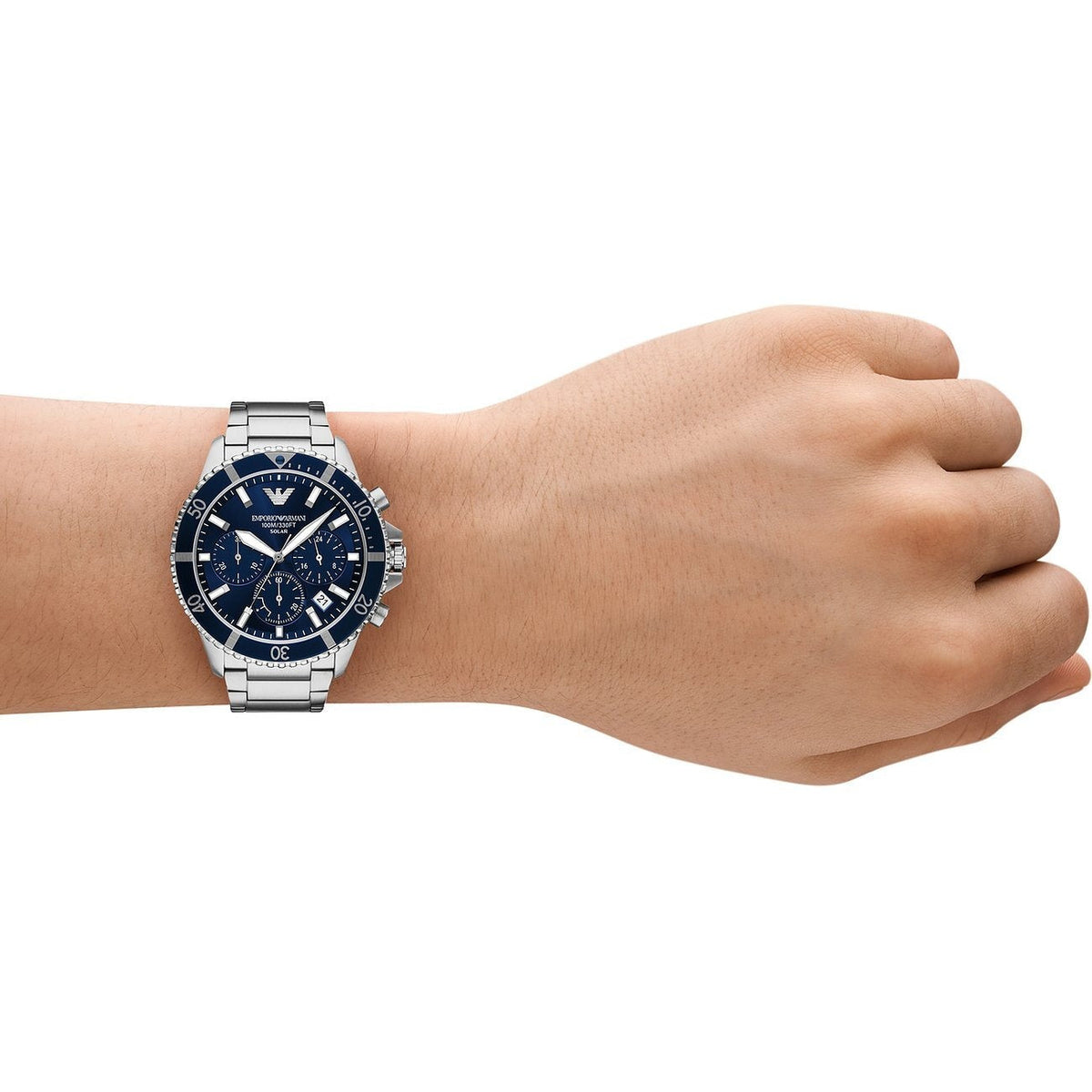 Emporio Armani World Explorer Chronograph Blue Dial Silver Steel Strap Watch for Men - AR11681