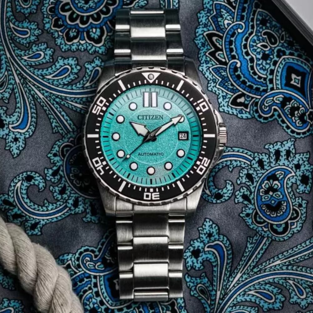 Citizen Mechanical Automatic Turquoise Dial Silver Steel Strap Watch for Men - NJ0170-83X