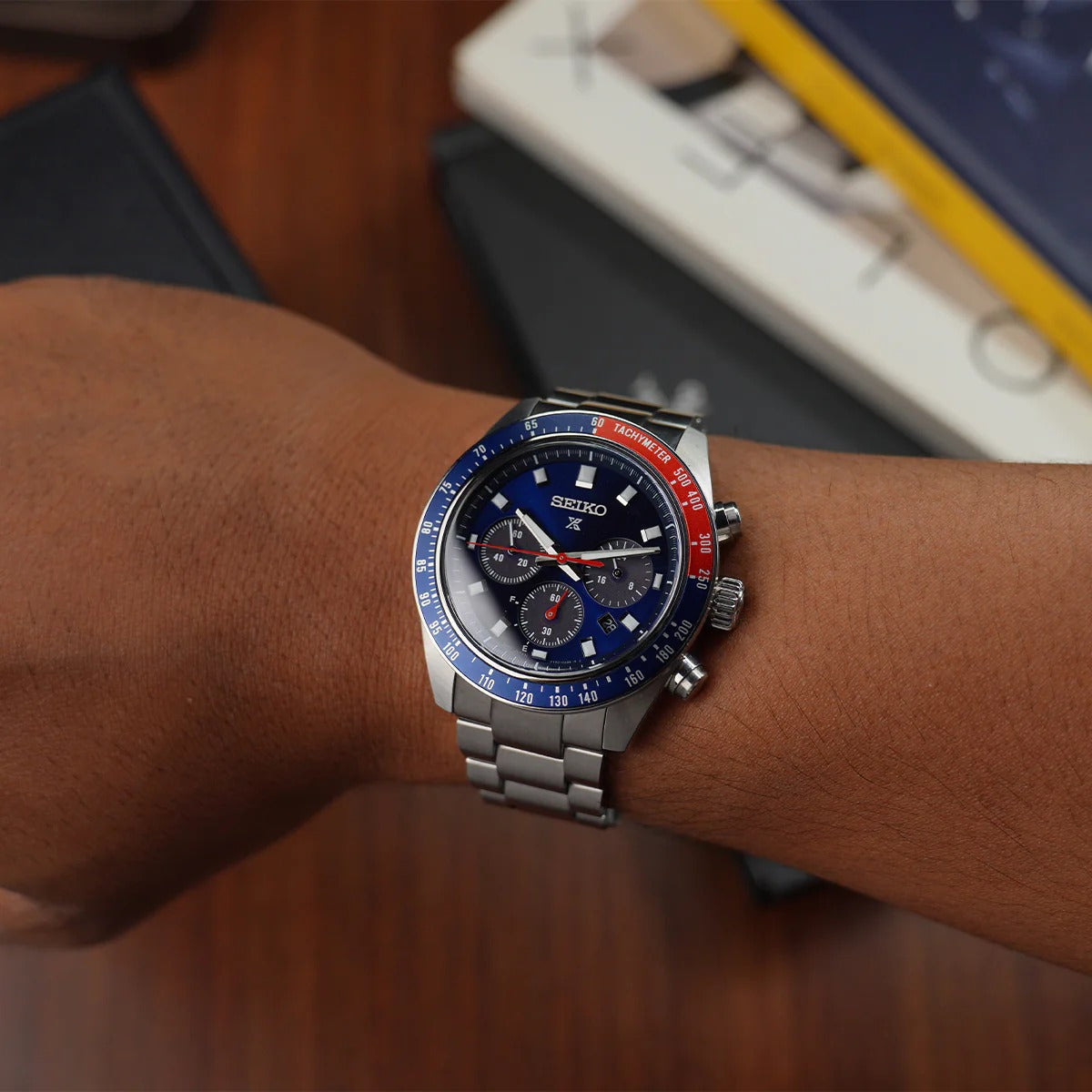 Seiko Prospex Speedtimer Solar Chronograph Blue Dial Silver Steel Strap Watch for Men - SSC913