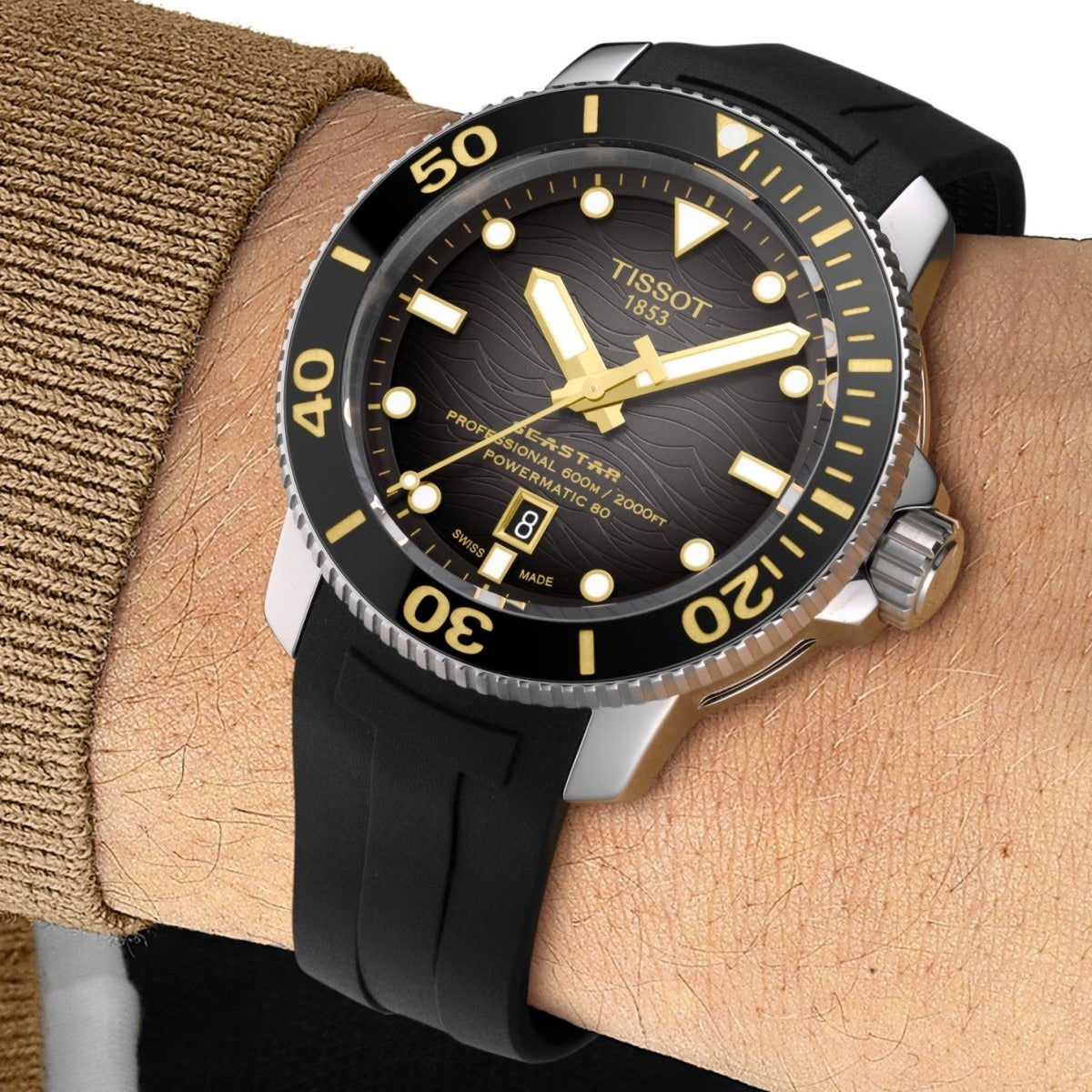 Tissot Seastar 2000 Professional Powermatic 80 Black Dial Black Rubber Strap Watch for Men - T120.607.17.441.01