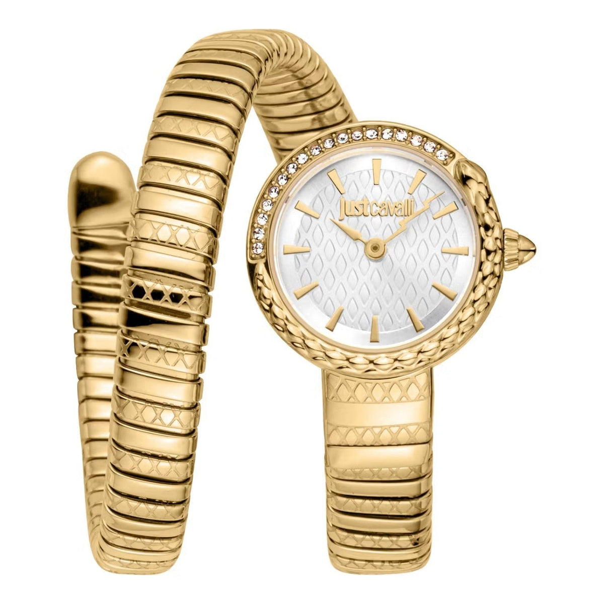 Just Cavalli Enchanting White Dial Gold Steel Strap Watch for Women - JC1L301M0025