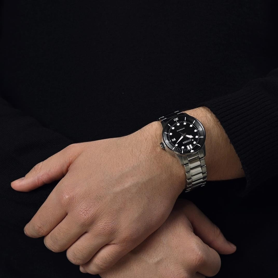 Citizen Mechanical Automatic Black Dial Silver Steel Strap Watch for Men - NJ0191-83E