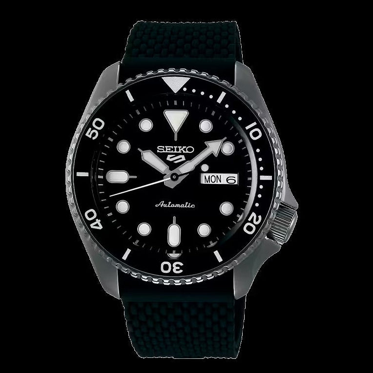 Seiko 5 Sports SKX Series Automatic Black Dial Black Silicone Strap Watch for Men - SRPD65K2