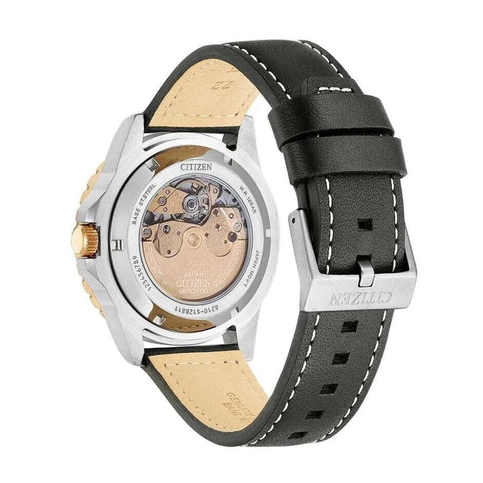 Citizen Mechanical Automatic Black Dial Black Leather Strap Watch for Men - NJ0176-10E
