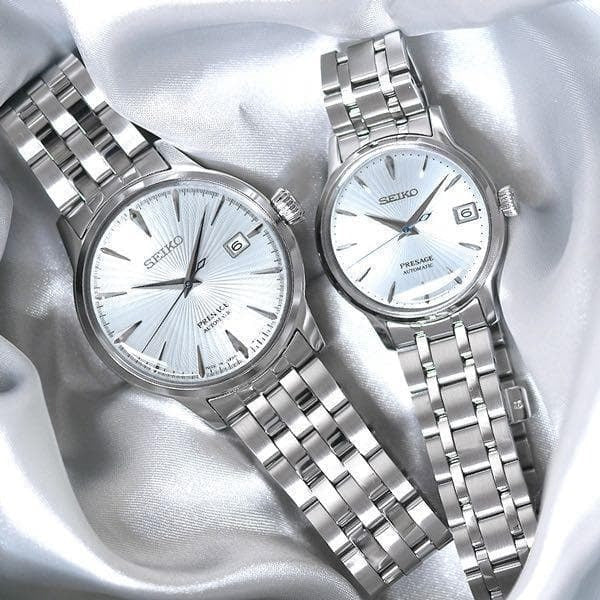 Seiko Presage Cocktail Time Automatic Ice Blue Dial Silver Steel Strap Watch for Men - SRPE19J1