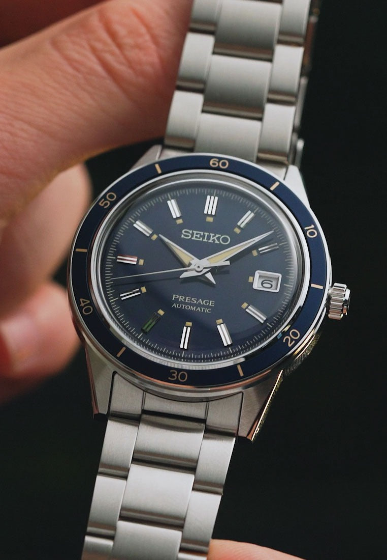 Seiko Presage Style60's Automatic Blue Dial Silver Steel Strap Watch for Men - SRPG05J1