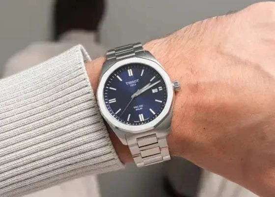 Tissot PRC 100 Solar Quartz Blue Dial Silver Steel Strap Watch for Men - T151.422.11.041.00
