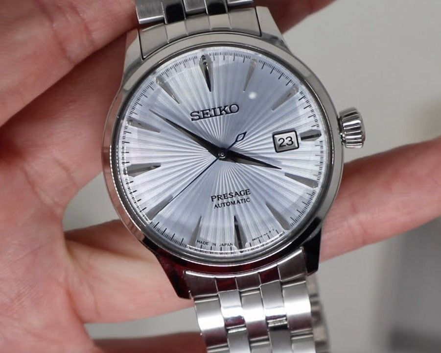 Seiko Presage Cocktail Time Automatic Ice Blue Dial Silver Steel Strap Watch for Men - SRPE19J1