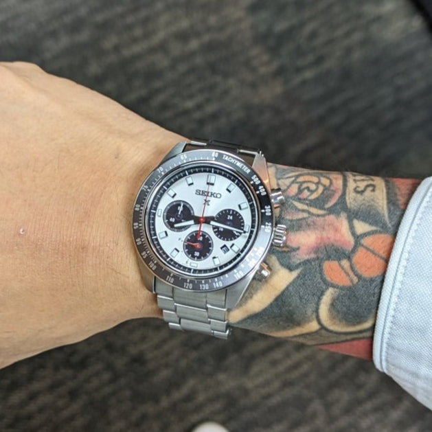 Seiko Prospex Speedtimer Solar Chronograph Silver Dial Silver Steel Strap Watch for Men - SSC911