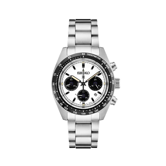 Seiko Prospex Speedtimer Solar Chronograph White Dial Silver Steel Strap Watch for Men - SSC813