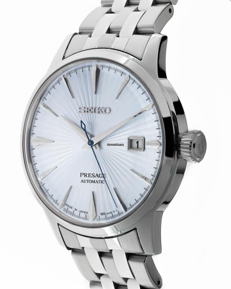 Seiko Presage Cocktail Time Automatic Ice Blue Dial Silver Steel Strap Watch for Men - SRPE19J1