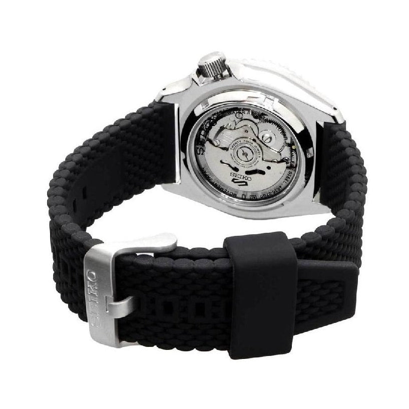 Seiko 5 Sports SKX Automatic Black Dial Black Silicone Strap Watch for Men - SRPD73K2