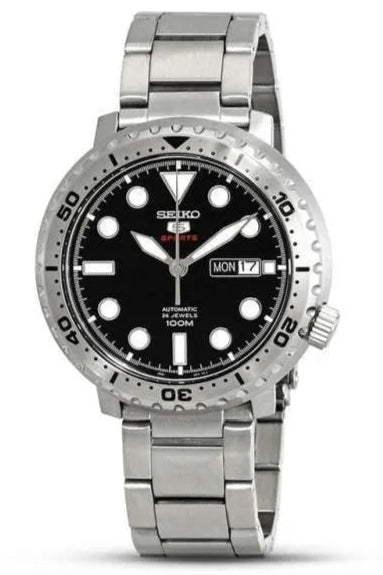Seiko 5 Sports Automatic Black Dial Silver Steel Strap Watch for Men - SRPC61J1