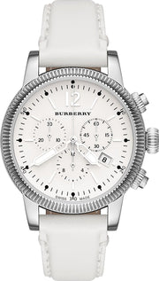 Burberry Utilitarian Chronograph White Dial White Leather Strap Watch for Women - BU7821