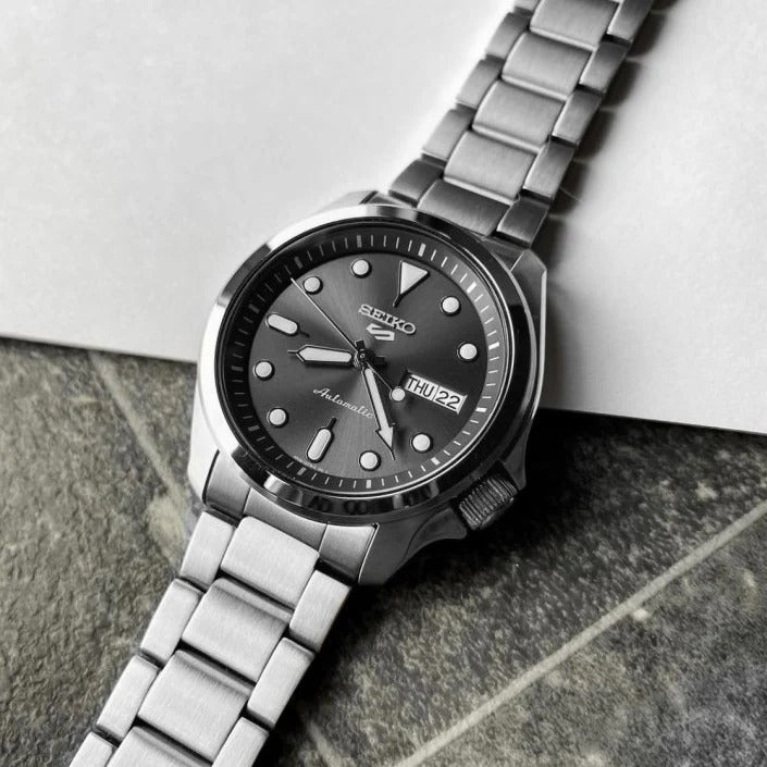 Seiko 5 Sports Automatic Grey Dial Silver Steel Strap Watch for Men - SRPE51K1