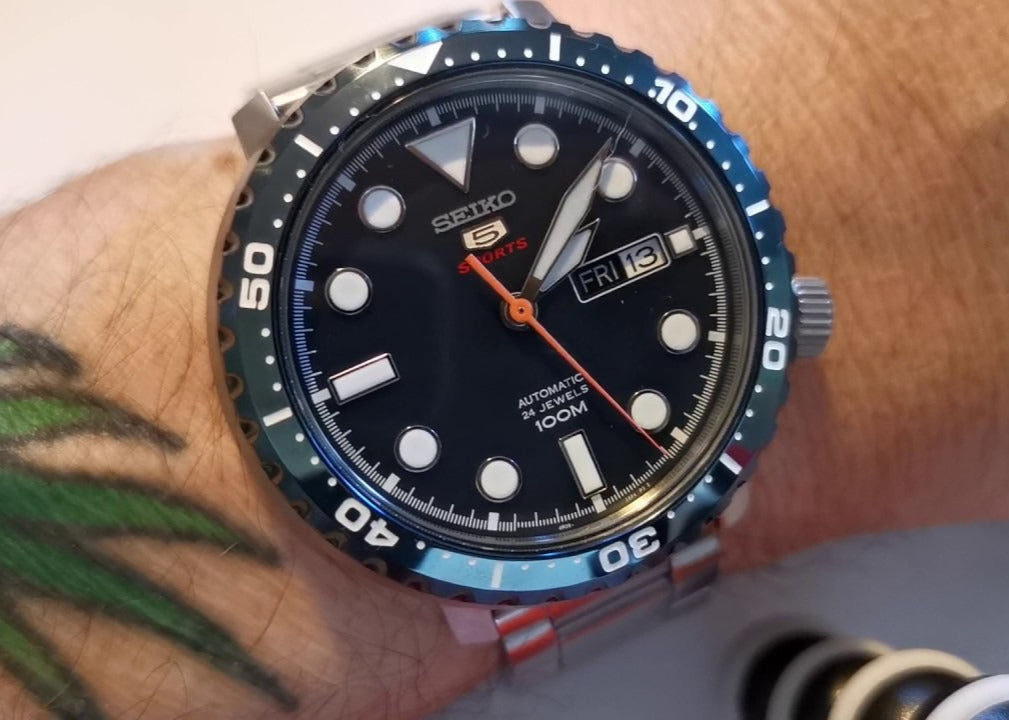 Seiko 5 Sports Automatic Blue Dial Silver Steel Strap Watch for Men - SRPC63J1