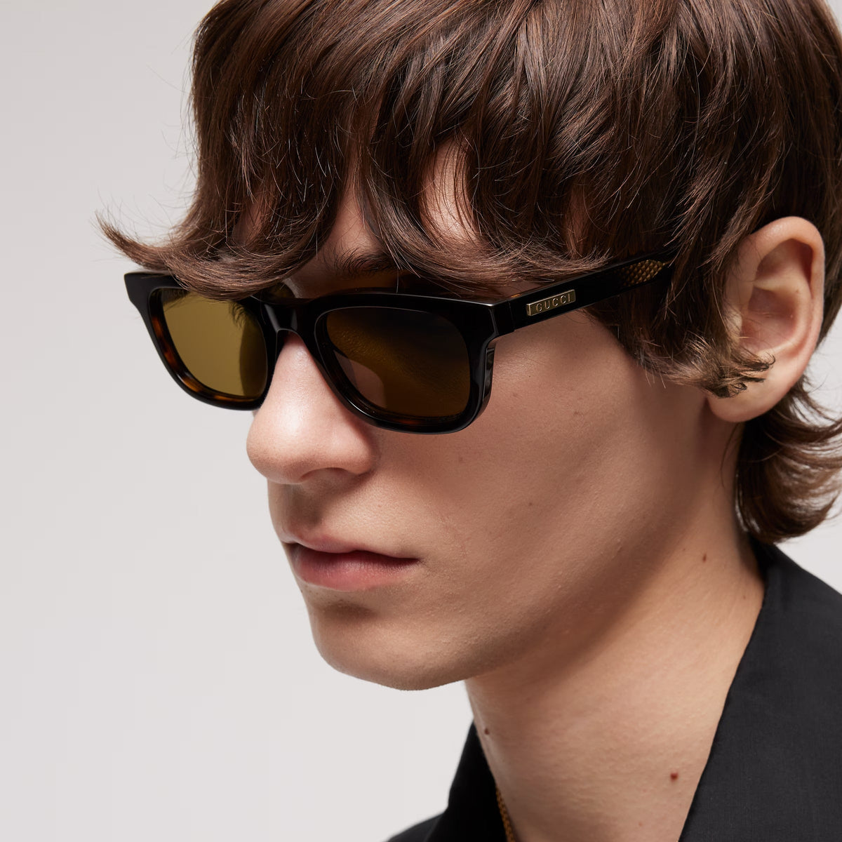 Gucci Men Rectangular Frame Tortoises Sunglasses
