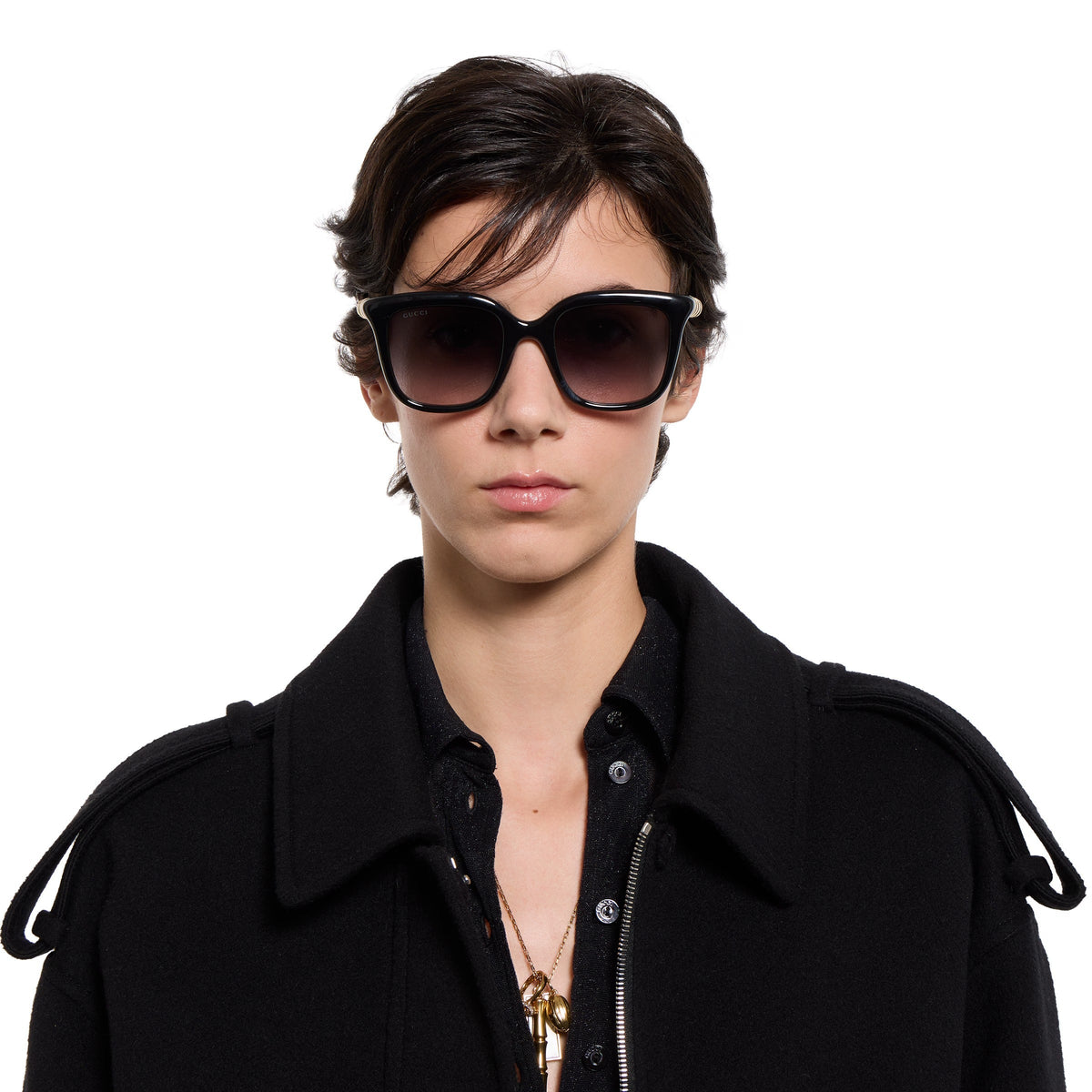 Gucci Women Square Frame Deep Shiny Black Sunglasses
