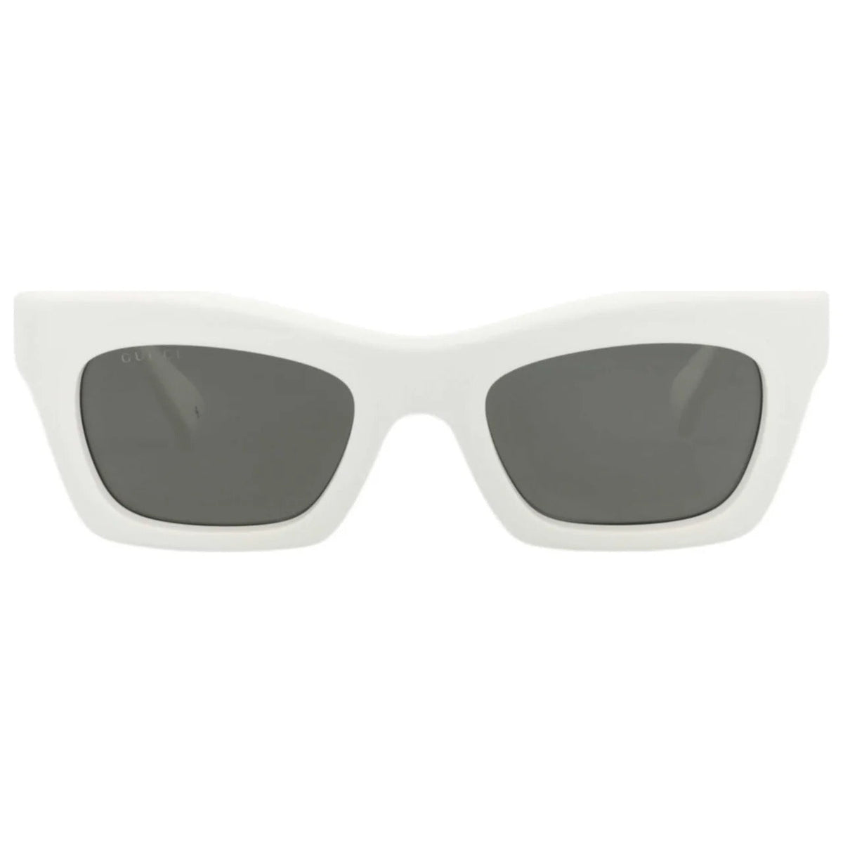 White cat-eye luxury sunglasses with dark grey lenses