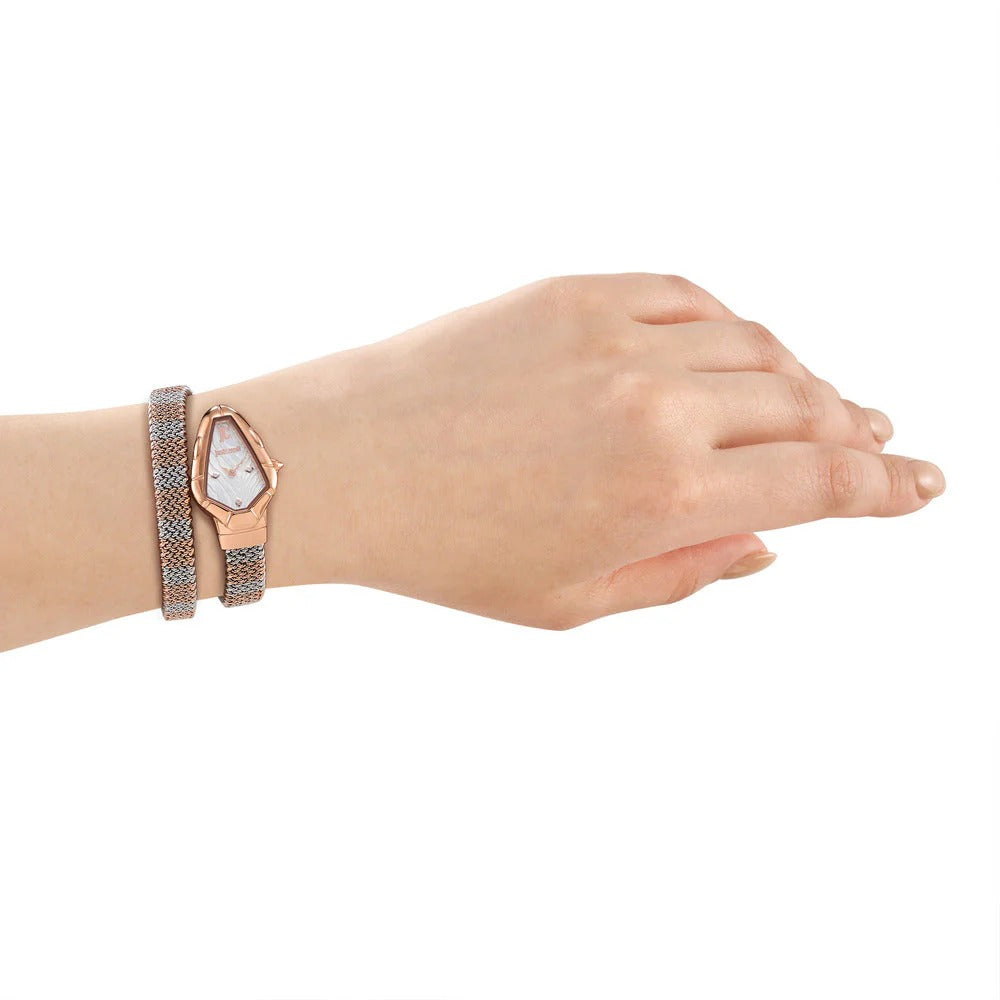 Just Cavalli Fiamma Silver Dial Two Tone Steel Strap Watch for Women - JC1L426M0065