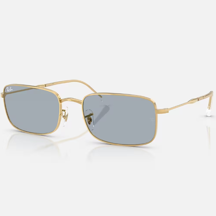 Ray Ban Men Rectangle Frame Polished Arista Gold Sunglasses
